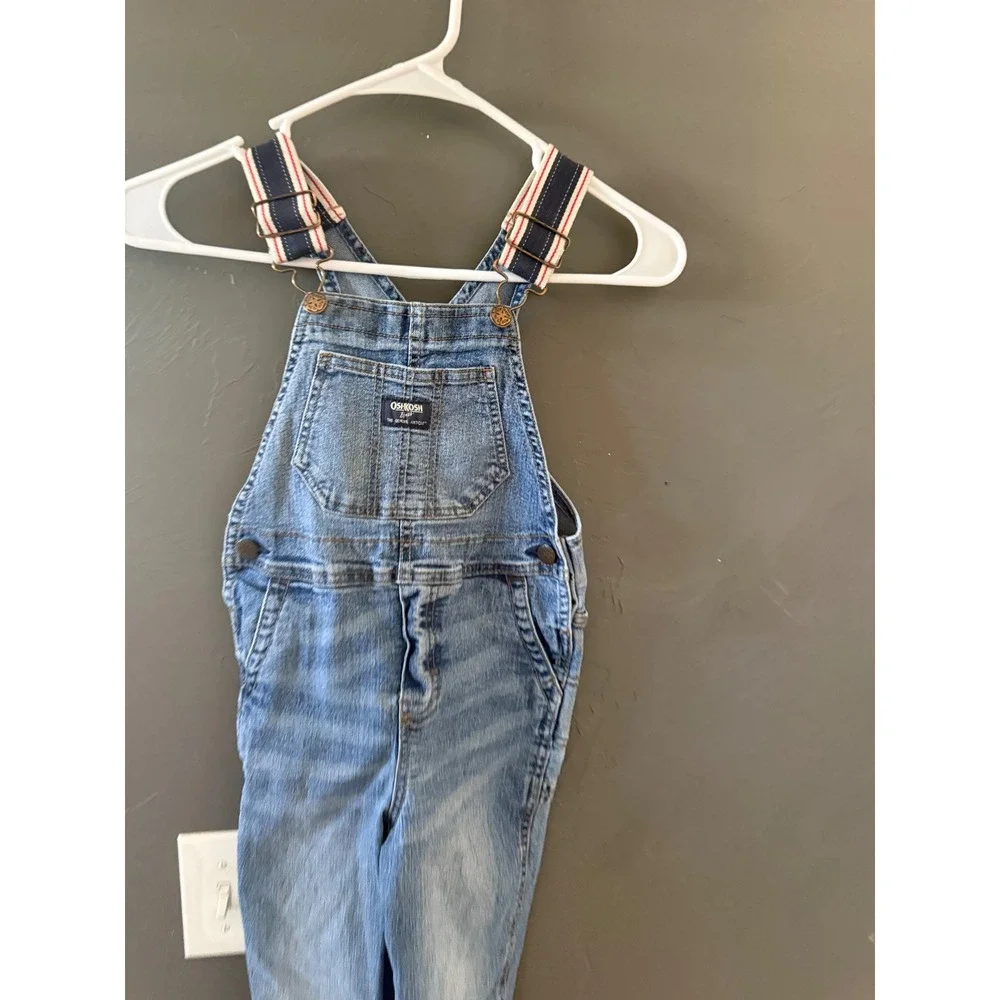 OshKosh Bgosh Kids 4T Denim Overalls Medium Wash Striped Straps 28042311